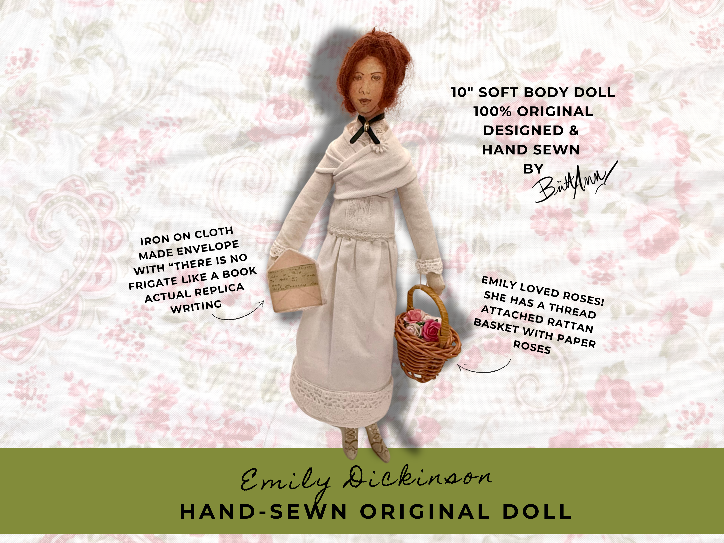 EMILY DICKINSON HAND SEWN DOLL & BOOK SET