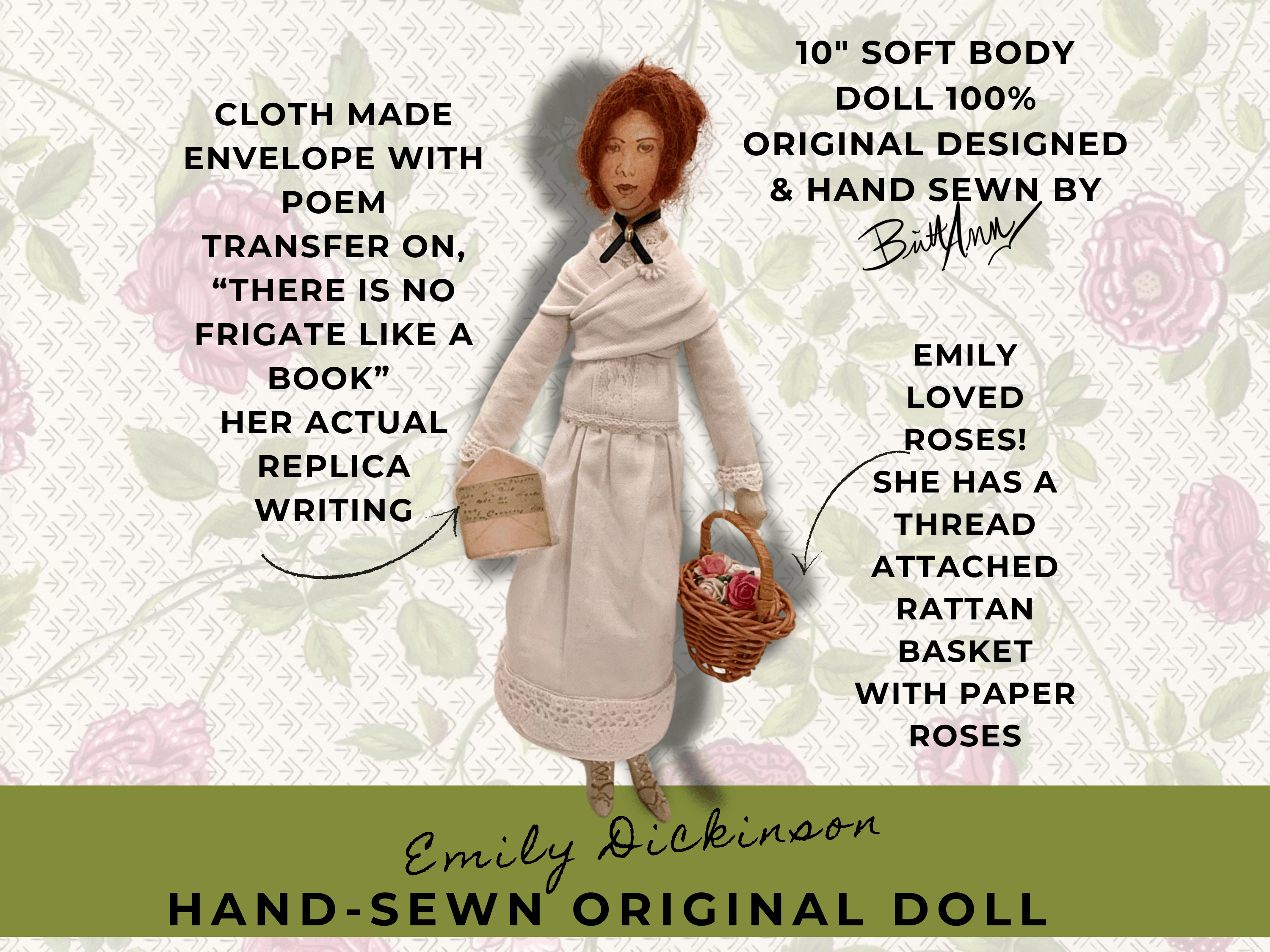 EMILY DICKINSON HAND SEWN DOLL & BOOK SET