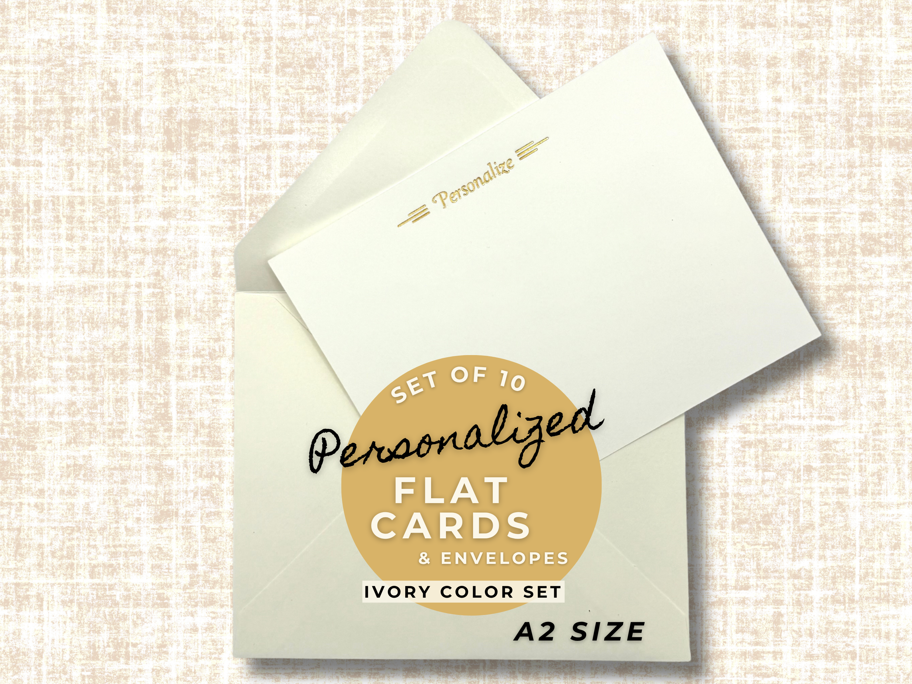 Elegant Ivory – Personalized A2 Notecard Set (10 Flat Cards with Envelopes) | Custom Classic Stationery by StoryGiftStudio