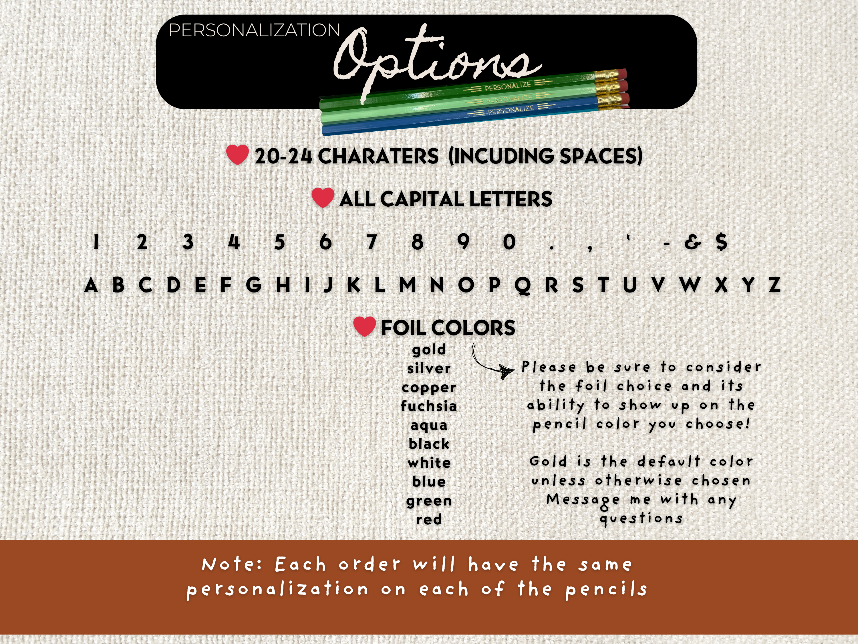 Custom Foil Stamped Pencils – Set of 5 Personalized Gift Pencils | Custom Name or Quote | Hand Pressed USA Made Pencils