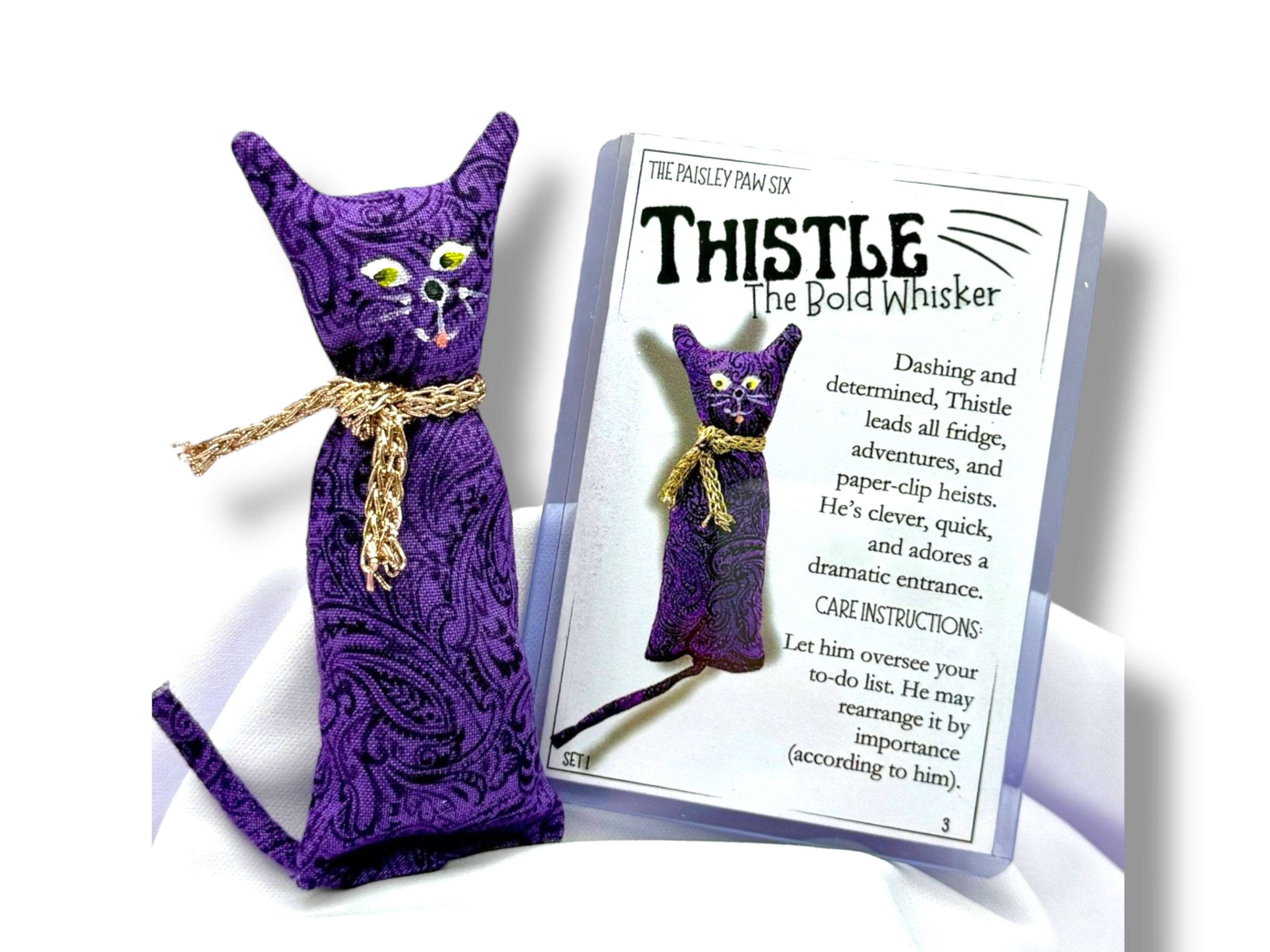 Handmade Cat Magnet Set – Plush Arti-Cats with Collector Cards – Fridge Magnets Gift for Cat Lovers – Greek Mythology Artemis Decor