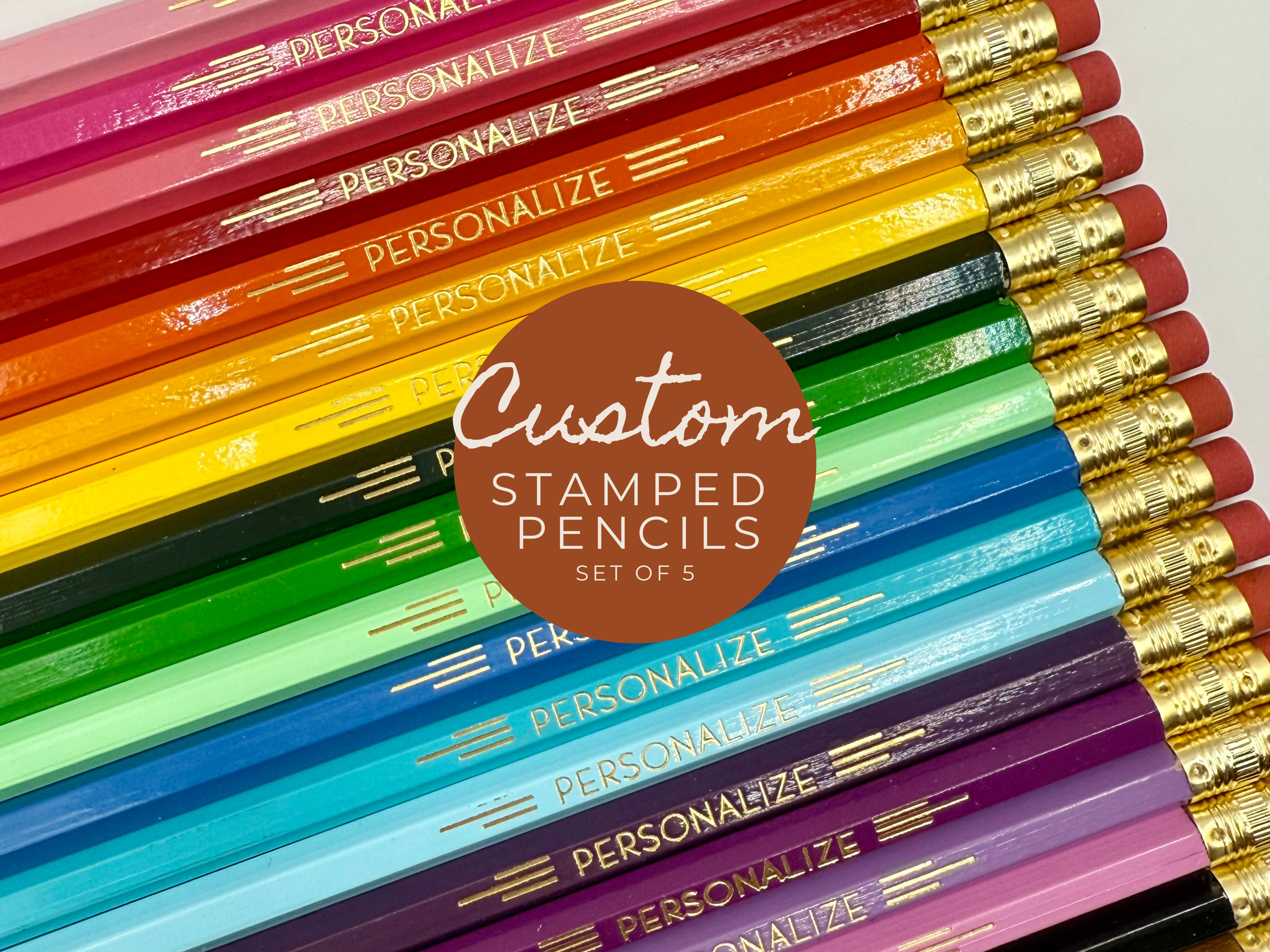 Custom Foil Stamped Pencils – Set of 5 Personalized Gift Pencils | Custom Name or Quote | Hand Pressed USA Made Pencils