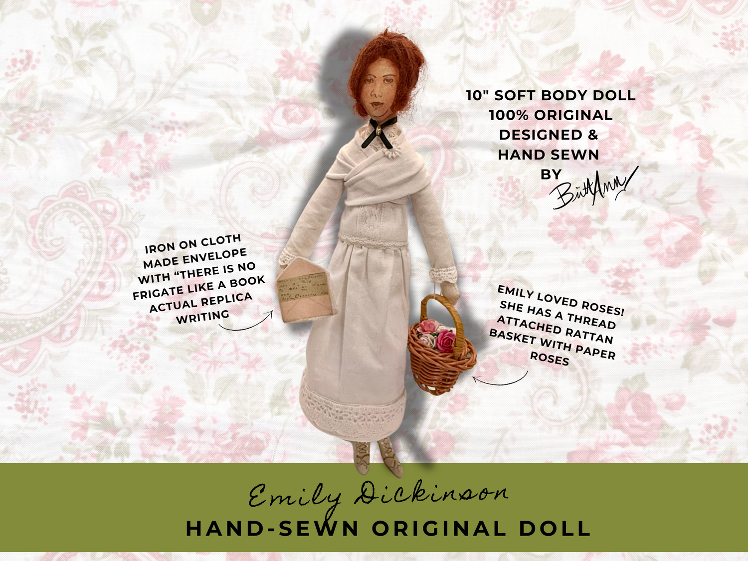 EMILY DICKINSON HAND SEWN DOLL &amp; BOOK SET