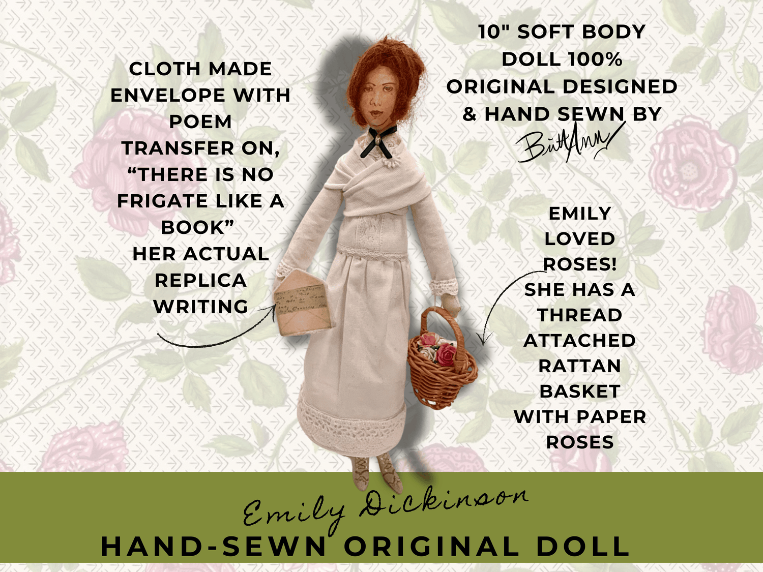 EMILY DICKINSON HAND SEWN DOLL &amp; BOOK SET