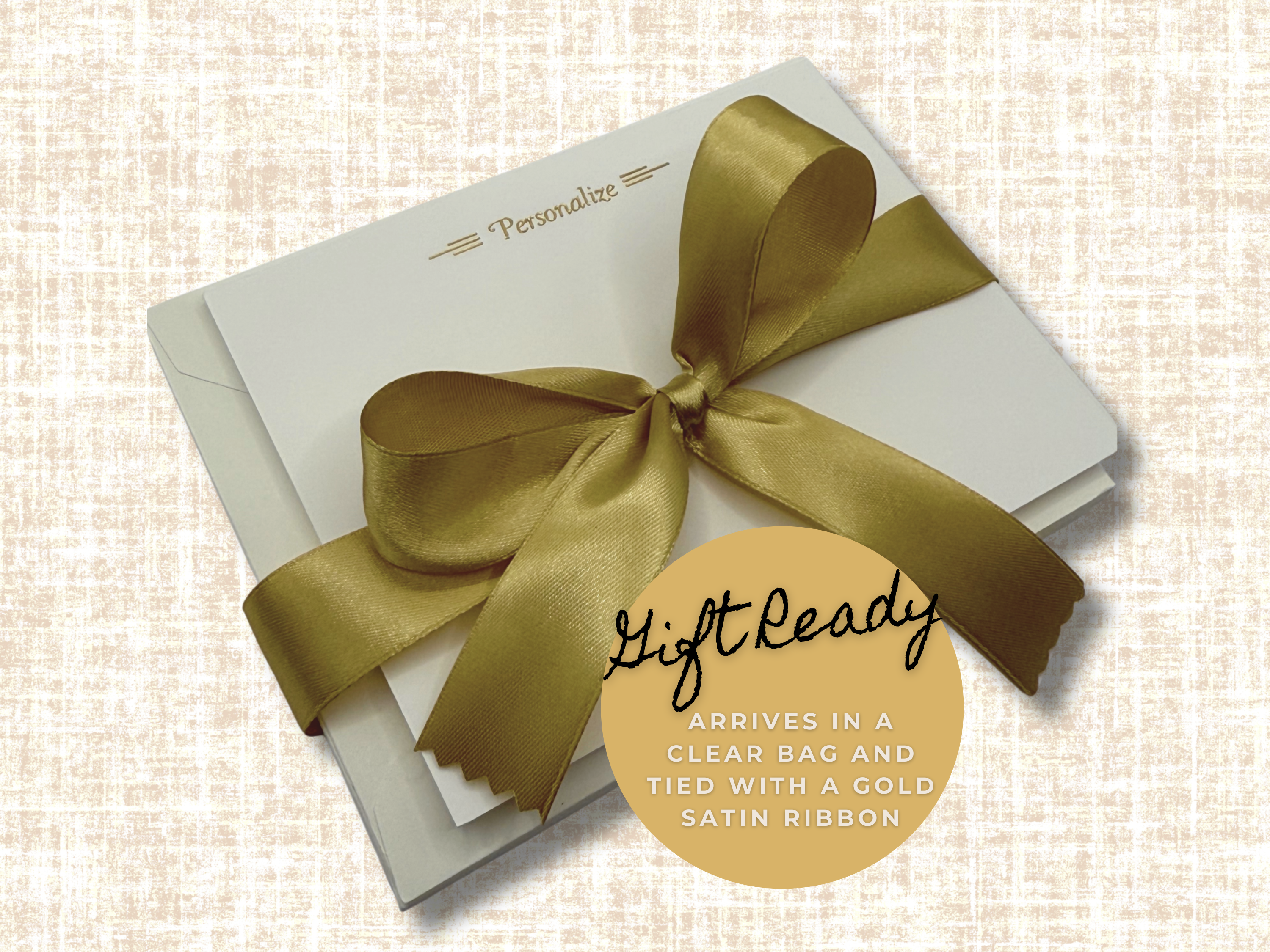 Notecard set – 10 flat cards with envelopes tied in satin ribbon, gift-ready packaging