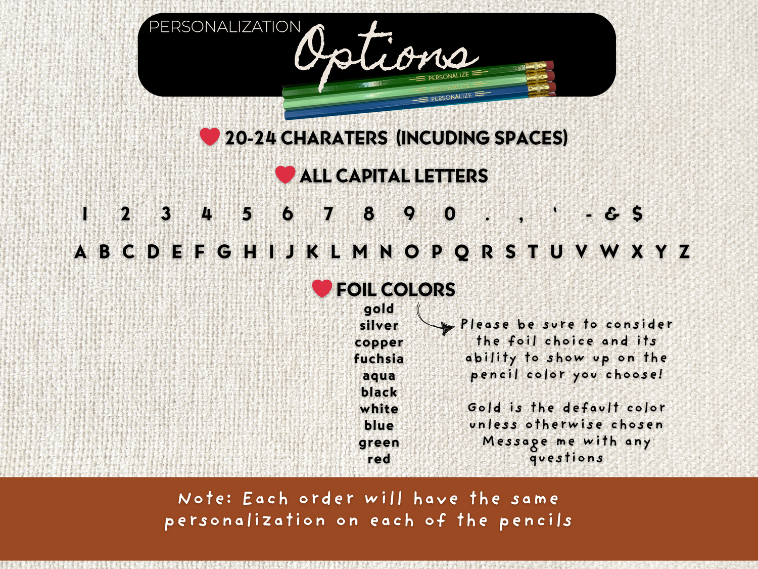 Custom Foil Stamped Pencils – Set of 5 Personalized Gift Pencils | Custom Name or Quote | Hand Pressed USA Made Pencils