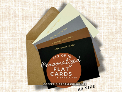 Coffee &amp; Cream – Personalized A2 Notecard Set (10 Flat Cards with Envelopes) | Custom Foil Stationery by StoryGiftStudio